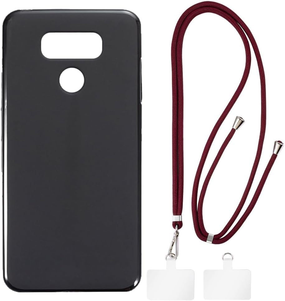 Shantime LG G6 Case + Universal Mobile Phone Lanyards, Neck/Crossbody Soft Strap Silicone TPU Cover Bumper Shell for LG G6 (5.7”) Shantime Black Case + Red Lanyard