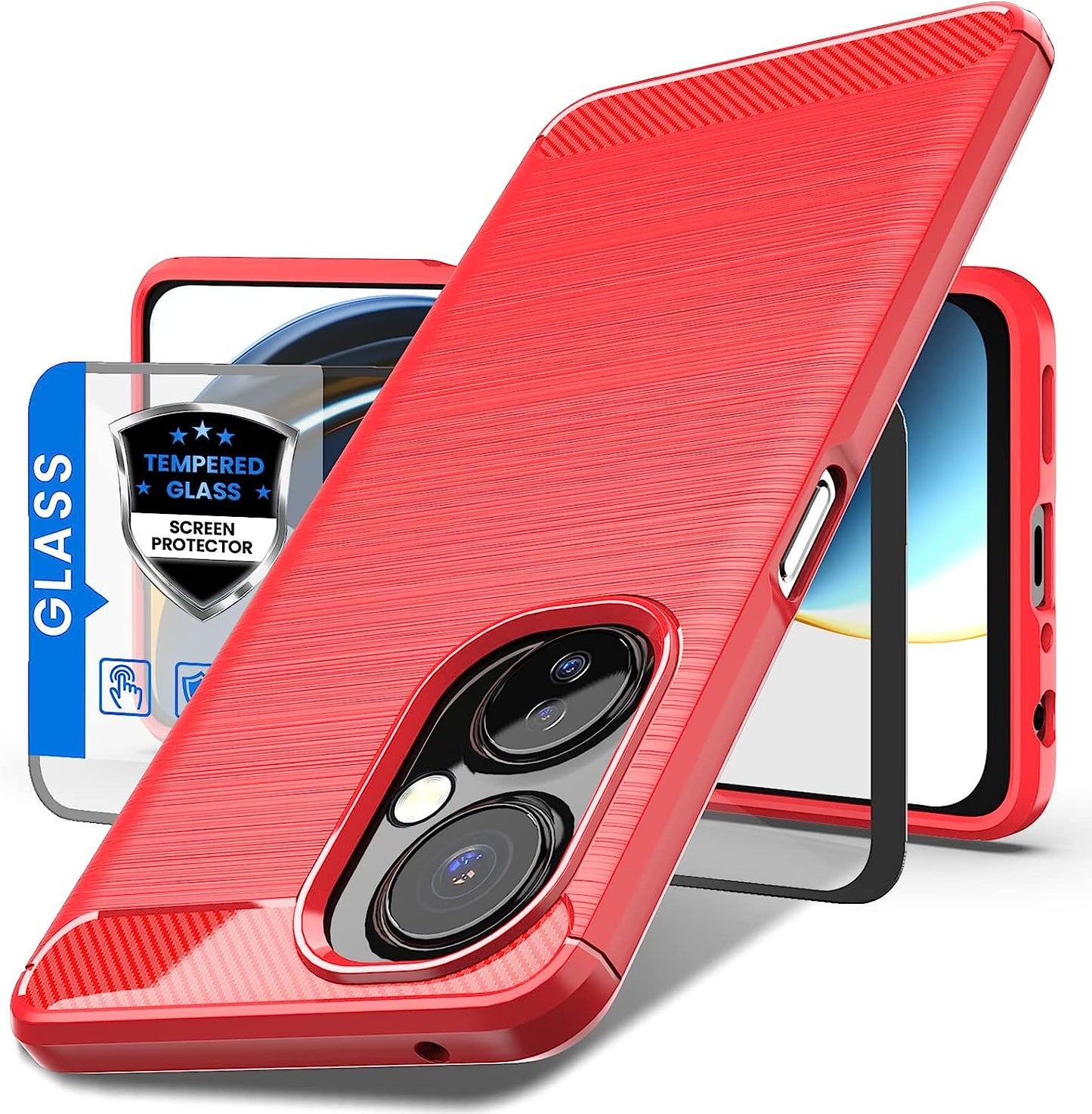 Dretal for Oneplus Nord N30 5G Case with Tempered Glass Screen Protector, Shock-Absorption Brushed Flexible Soft TPU Carbon Fiber Protective Cover for Oneplus Nord N30 5G (Ls-Black) Dretal Red Oneplus Nord N30 5G