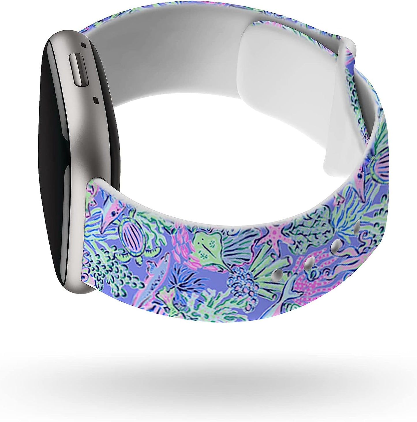 Lux Bands Printed Watch Band - Compatible Fitbit Watch Strap -Smart Watch Band with Stainless Steel Buckle - Compatible Watch Band with Silicone Strap - Adjustable Wristbands for Multi Usage Lux Bands Ocean Life Small