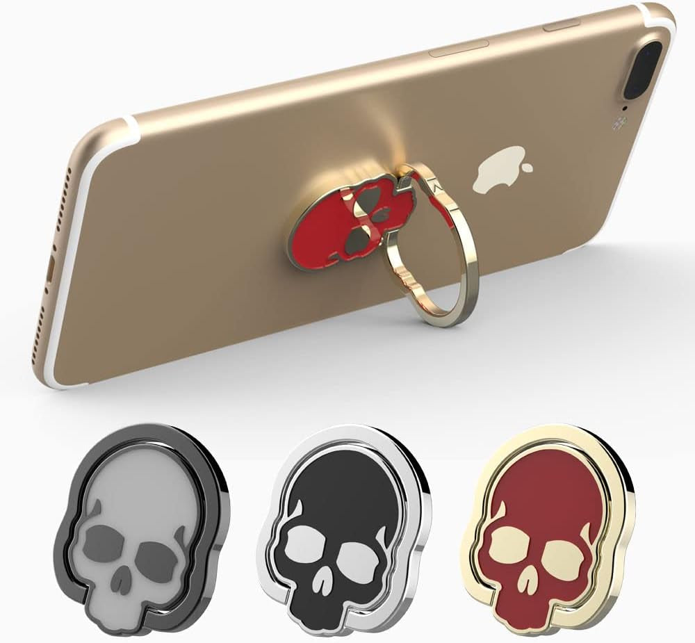 VOVIGGOL Skull Cell Phone Ring Holder for Magnetic Car Mount, 360° Rotation Metal Phone Ring Grip Phone Ring Stand Phone Ring Finger Kickstand Compatible with All Smartphones (White) VOVIGGOL