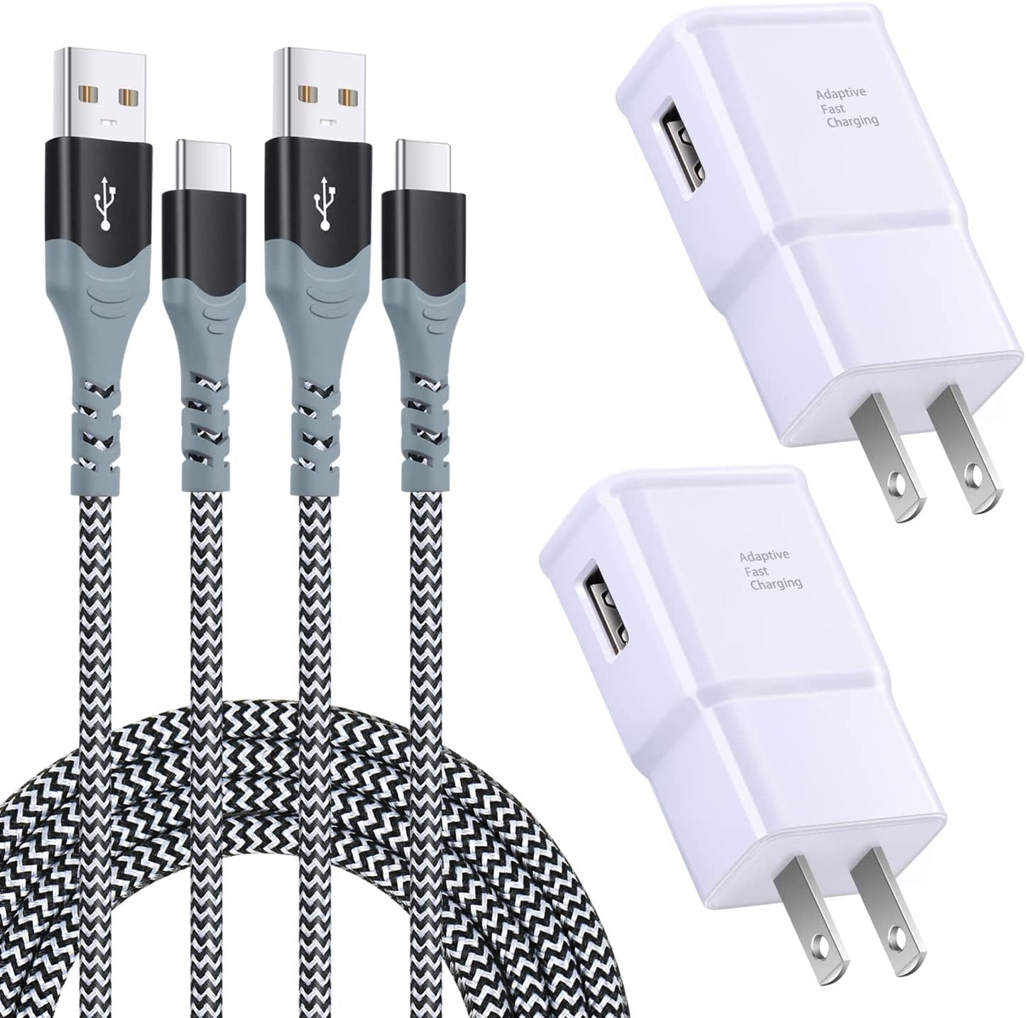 Adaptive Fast Charging Wall Charger with USB C Cable 10Ft, Excgood USB Fast Charger Type C Charger Compatible for Samsung Galaxy S23 Ultra A13 A03S A53 A23 S22 S21 S20 S10 S9 Android Phone-2Pack,Black Shenzhen Hao Nuo Tian Electronics Co.,LTD White White