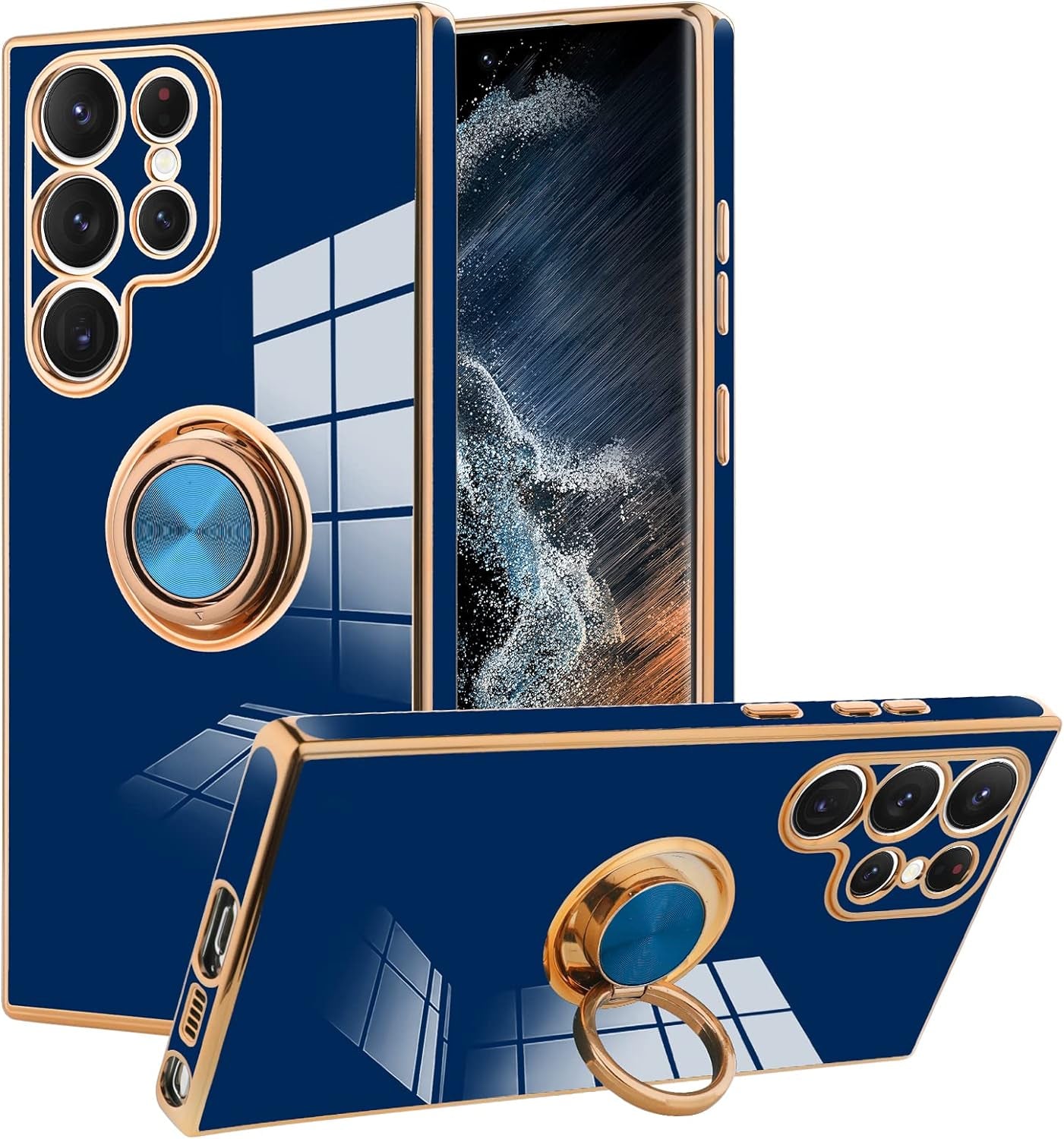 KANGHAR Compatible with Samsung Galaxy S23 5G Case for Women Girls, Plating Built-In 360 Rotation Magnetic Ring Kickstand Holder Soft Slim Shockproof Bumper Protective Cover (Blue) KANGHAR Blue Samsung Galaxy S23 Ultra