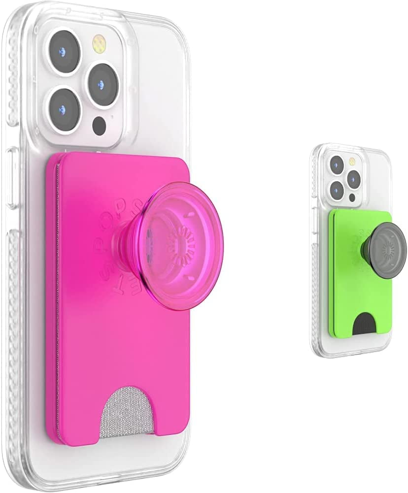 Popsockets Phone Wallet with Expanding Grip, Phone Card Holder, Wireless Charging Compatible, Wallet for Magsafe - White Clear PopSockets Magenta Wallet + Wallet - Slime Green