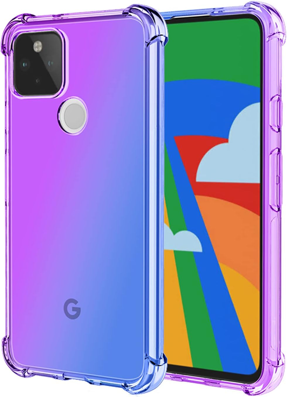 OEURVQO for Pixel 4A 5G Case Pixel 5 XL Case Clear Cute Gradient Colorful Slim Soft TPU Shockproof Bumper Anti-Scratch Protective Phone Cover for Google Pixel 4A 5G (Blue/Pink) OEURVQO Purple Blue