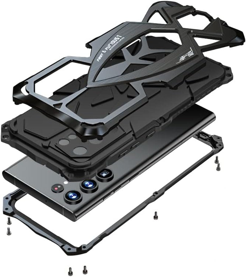 Lunivop for Samsung Galaxy S22 Ultra Case (5G 6.8 Inch 2022) Metal Rugged Heavy Duty the Inner Silicone Armor Cover with Camera Protection Shockproof Phone Case Funda Military Grade (Black Red) Lunivop Black