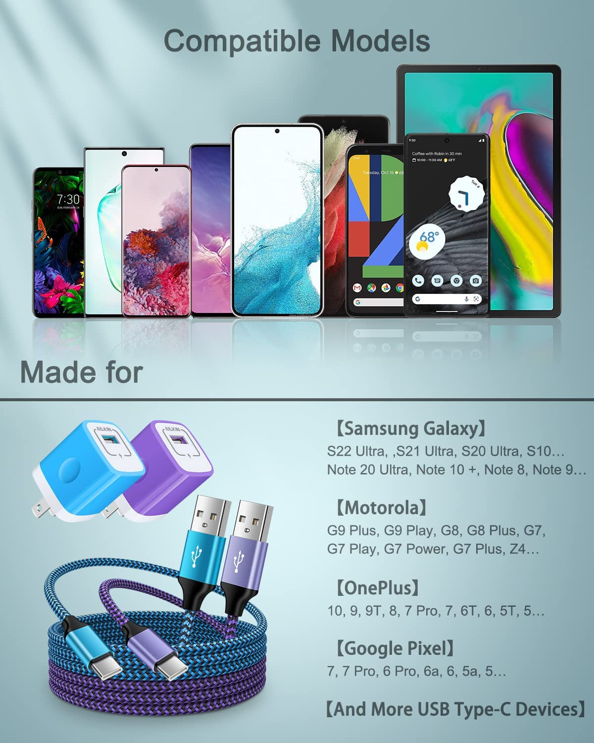 Android Charger for Samsung Galaxy S23 S22 Ultra S21+ S21 S20 Fe 5G S10 A12 A02S A03S A53 5G Note 20, Google Pixel 7 Pro 6 6A 5 5A USB C Charger Block +6 Ft Long USB to USBC Cable Fast Charging Type C Shenzhen Putuo Technology Co.,Ltd