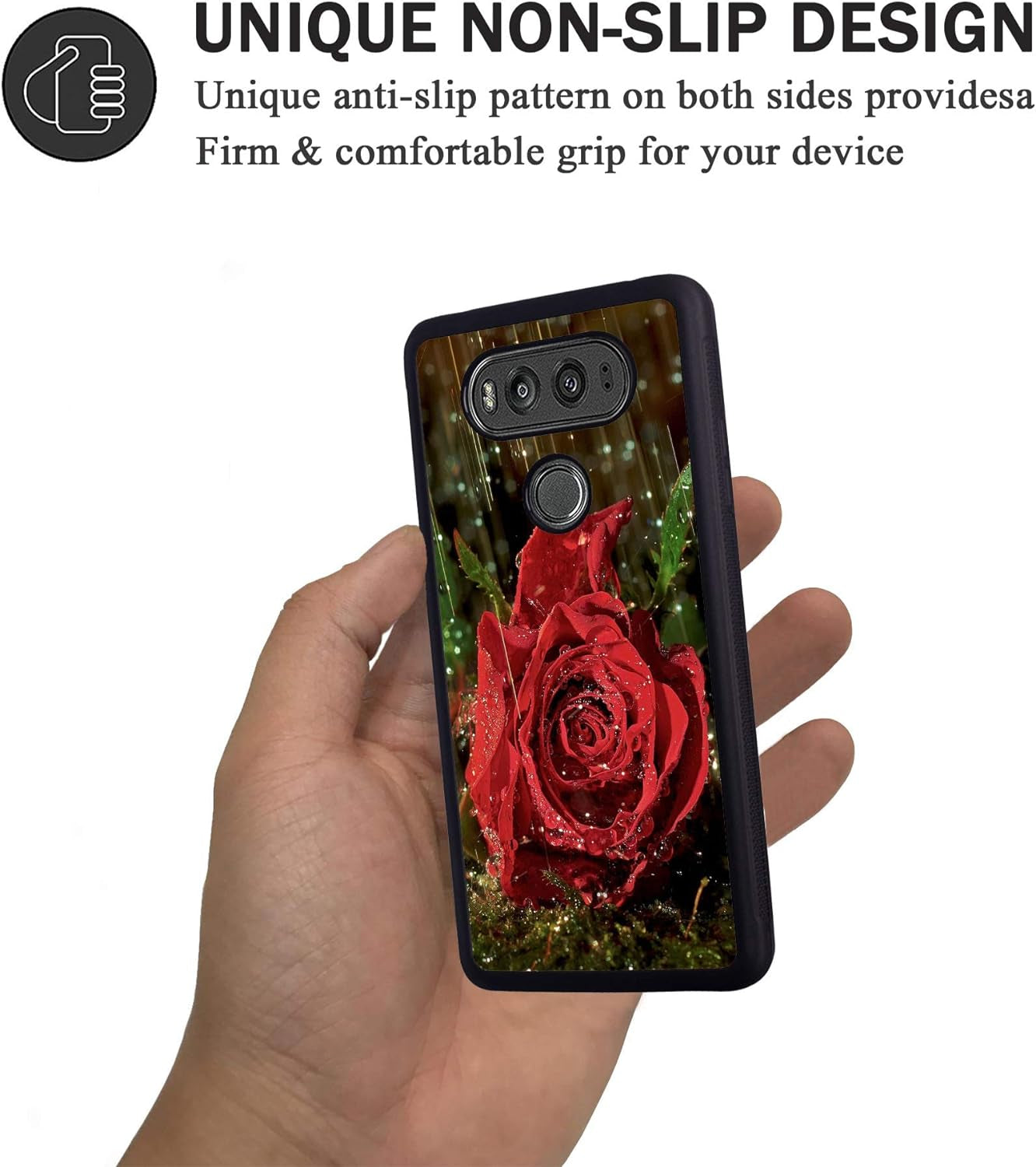 Case for LG V30/LG V30 Plus/Lg V30S/Lg V35/LG V35 Thinq, BWOOLL Slim Anti-Scratch Rubber Protective Case Cover for LG V30 - Red Rose in the Rain BWOOLL