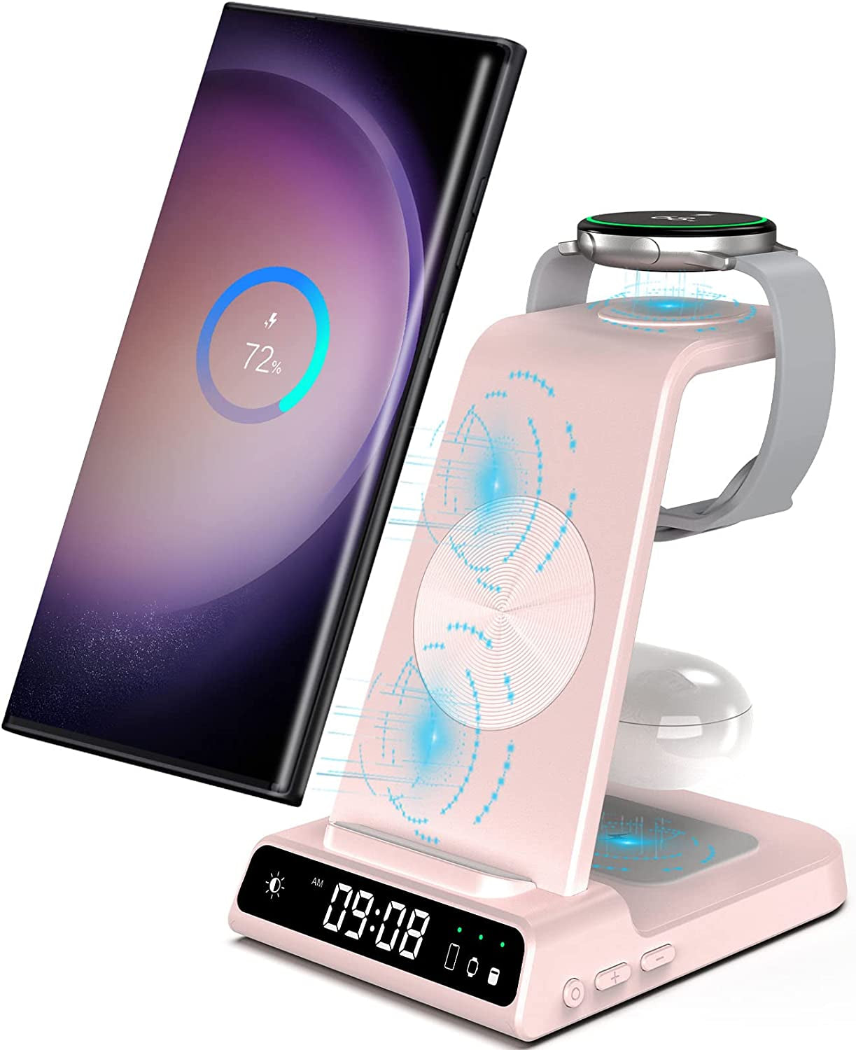 Wireless Charger for Samsung Charging Station, 3 in 1 Android Phone Trio Multiple Devices Charger for Samsung S23 Ultra/Galaxy S22 Ultra/S21/Z Flip/Fold 4/Buds, Charger for Galaxy Watch 5 Pro/4/3 Shenzhen Xuanfeng Innovation Technology Co., Ltd. Pink