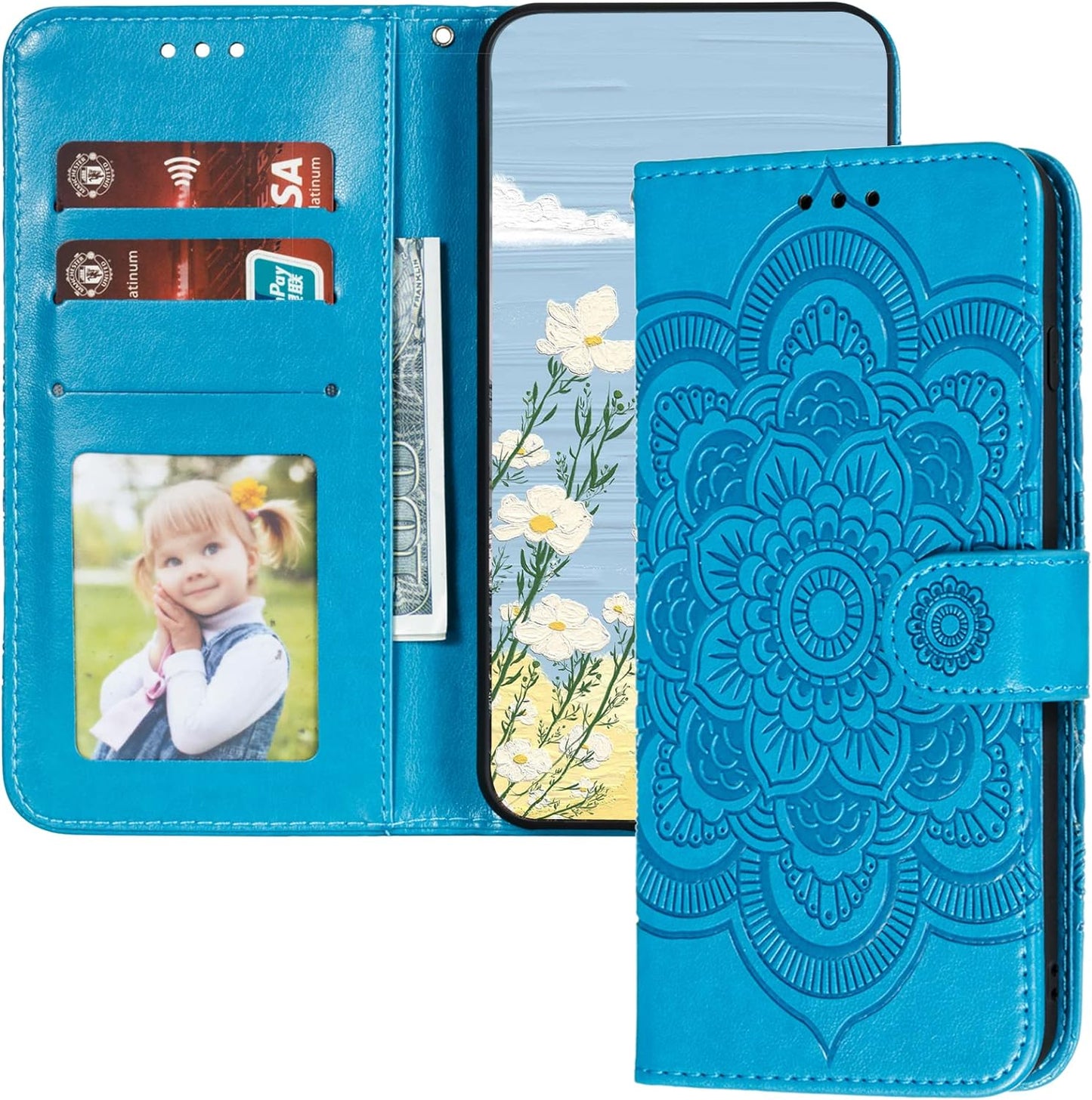 LEMAXELERS for LG V40 Thinq Case Flip Premium Wallet Phone Case PU Leather Mandala Embossed Shockproof Cover with Kickstand Card Holder Cover for LG V40 / LG V40 Thinq Mandala Green LD LEMAXELERS Ld: Blue