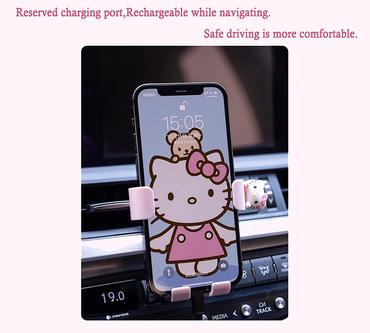 WIEEZN Cute Phone Mount Pink Cat Air Vent Clip Holder Fit for All Cell Phone, Pretty Car Accessories for Women and Girls WIEEZN