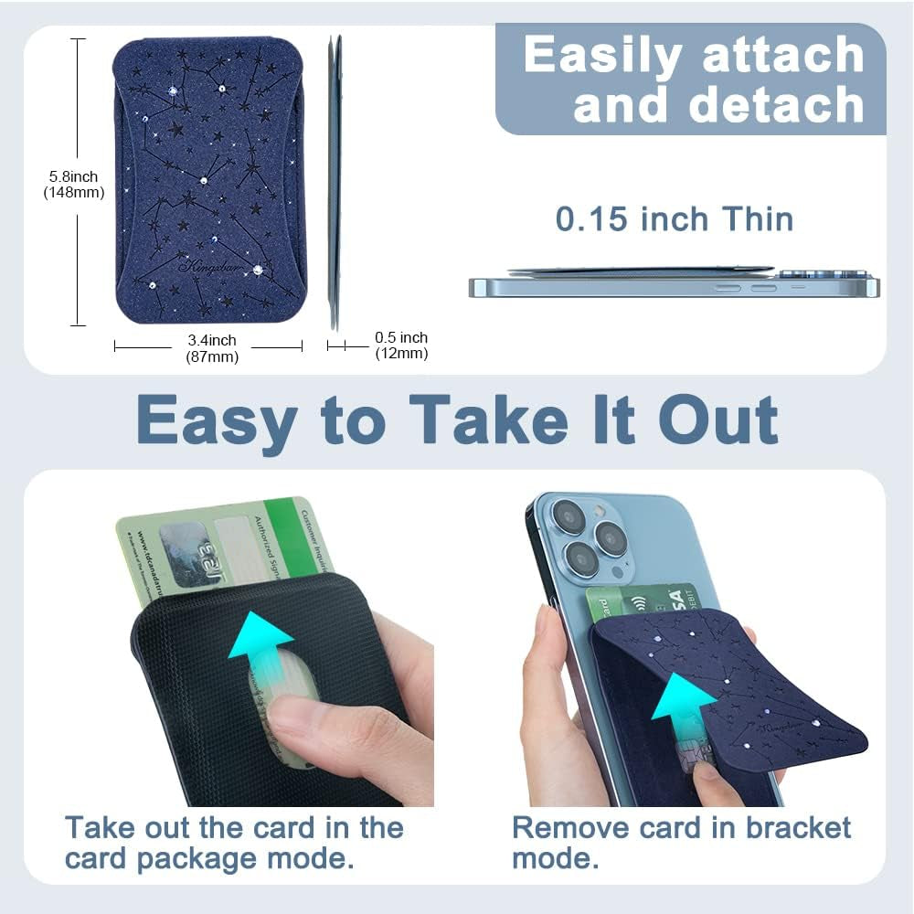 Magnetic Wallet Stand Card Holder Compatible with Magsafe for Iphone 11 12 13 14 Promax, Samsung Galaxy S22 23 Ultra, with Extra 2 Megnet Rings, Blue KINGXBAR
