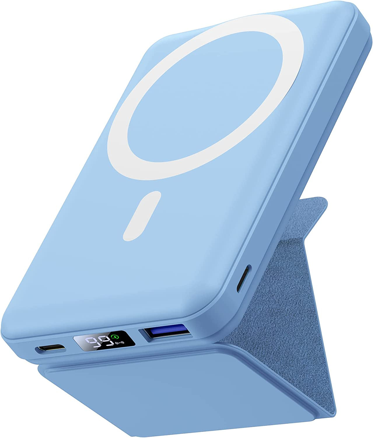 Yiisonger Magnetic Wireless Portable Charger, Foldable 10000Mah Battery Pack with USB-C Cable LED Display, Magnetic Power Bank 22.5W PD Fast Charging for Iphone 14/13/12/Pro/Mini/Pro Max(Dark Blue Shenzhen Zhilianxintong Electronics Co., Ltd Misty Blue