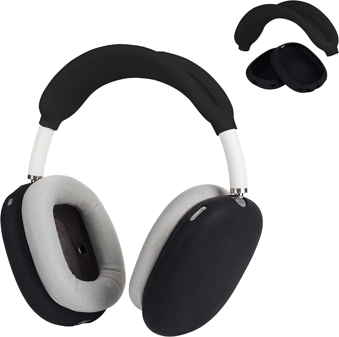 Kwmobile Silicone Headband and Ear Pads Cover Set Compatible with Apple Airpods Max - Covers - White/Black KW-Commerce black / black