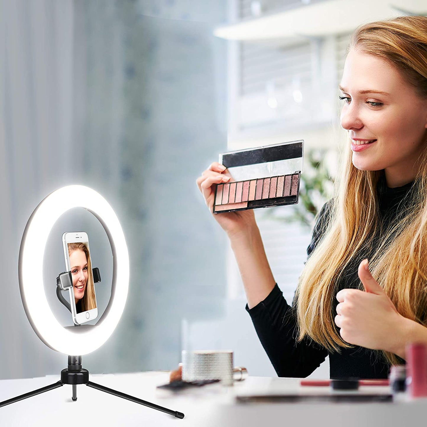 Aduro U-Stream Ring Light with Stand, 10" Desktop Light for Home Streaming Selfie Ring Light with Phone Holder for Makeup, Video Live Streaming, and Photography Aduro