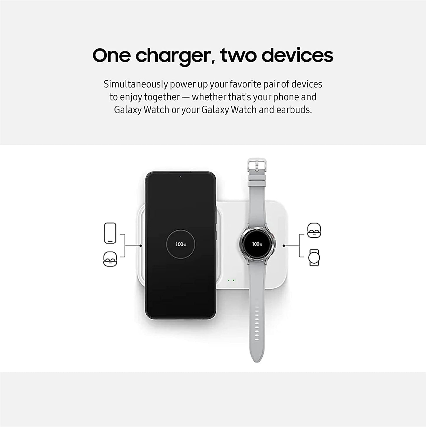 SAMSUNG 15W Wireless Charger Duo W/Usb C Cable, Fast Charge 2 Devices at Once, Cordless Charging Pad for Galaxy Phones, Includes Microfiber Cleaning Cloth (Charger Not Included) - Dark Gray Samsung