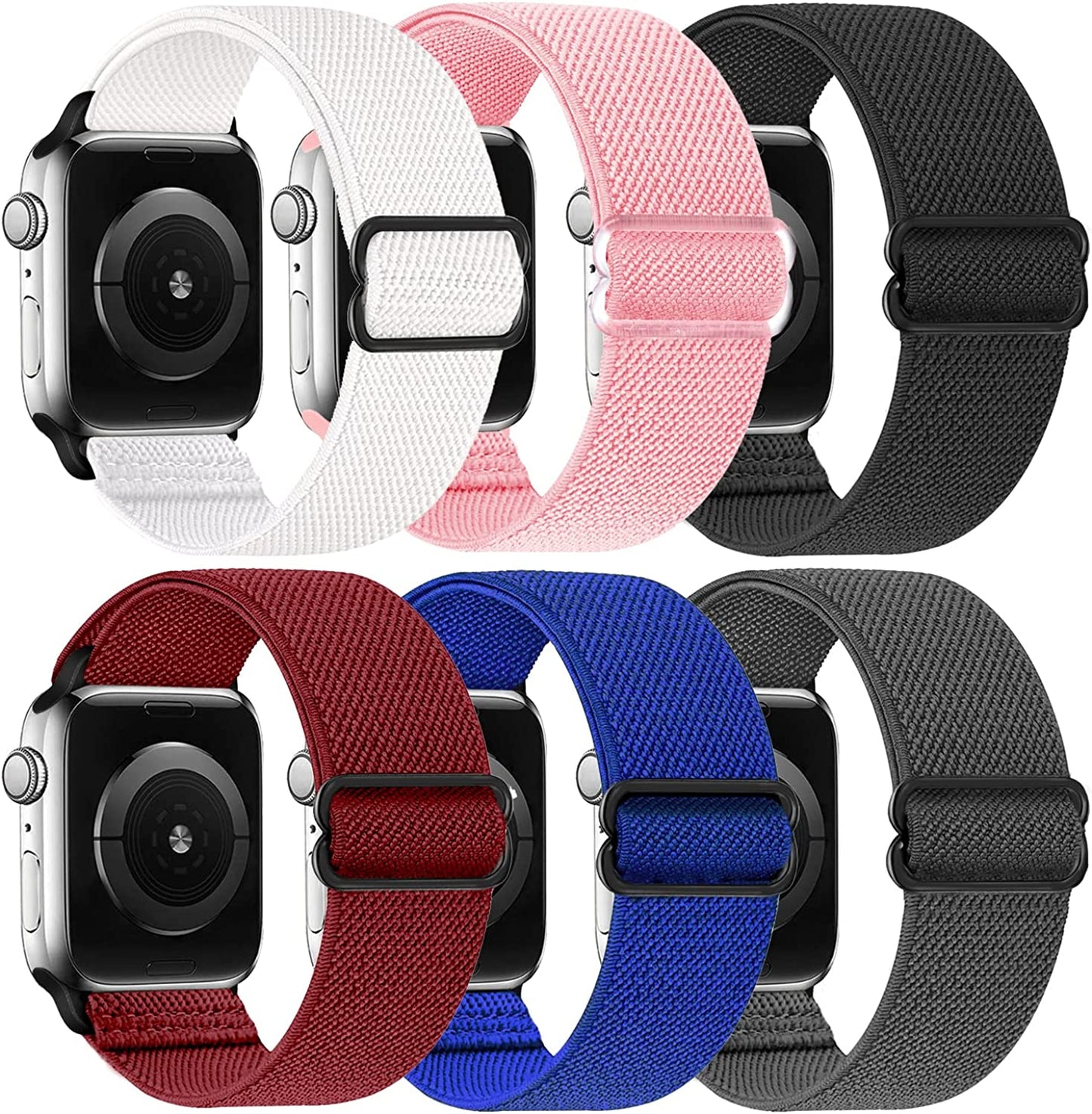 Adjustable Elastics Band Compatible with Apple Watch 38Mm 40Mm 41Mm 42Mm 44Mm 45Mm, Sport Solo Loop Stretch Nylon Replacement Wristband for Iwatch SE Series 8 7 6 5 4 3 2 1 LHXYUO Black/Gray/ White/Pink/Wine/Navy 42/44/45mm