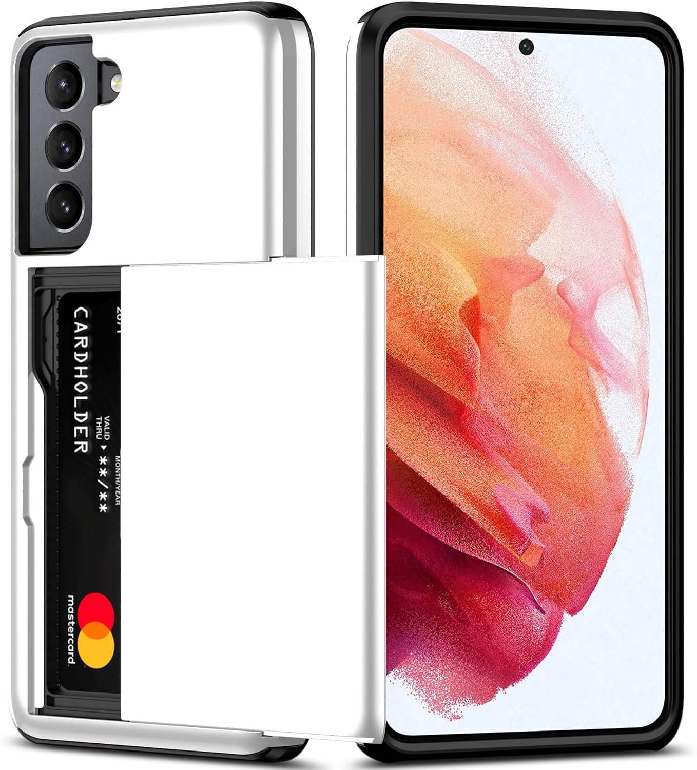 Nvollnoe for Samsung S21 Ultra Case with Card Holder Dual Layer Heavy Duty Protective Galaxy S21 Ultra Case Hidden Card Slot Slim Wallet Case for Samsung S21 Ultra(Rose Gold) Nvollnoe White For Galaxy S21-6.2''