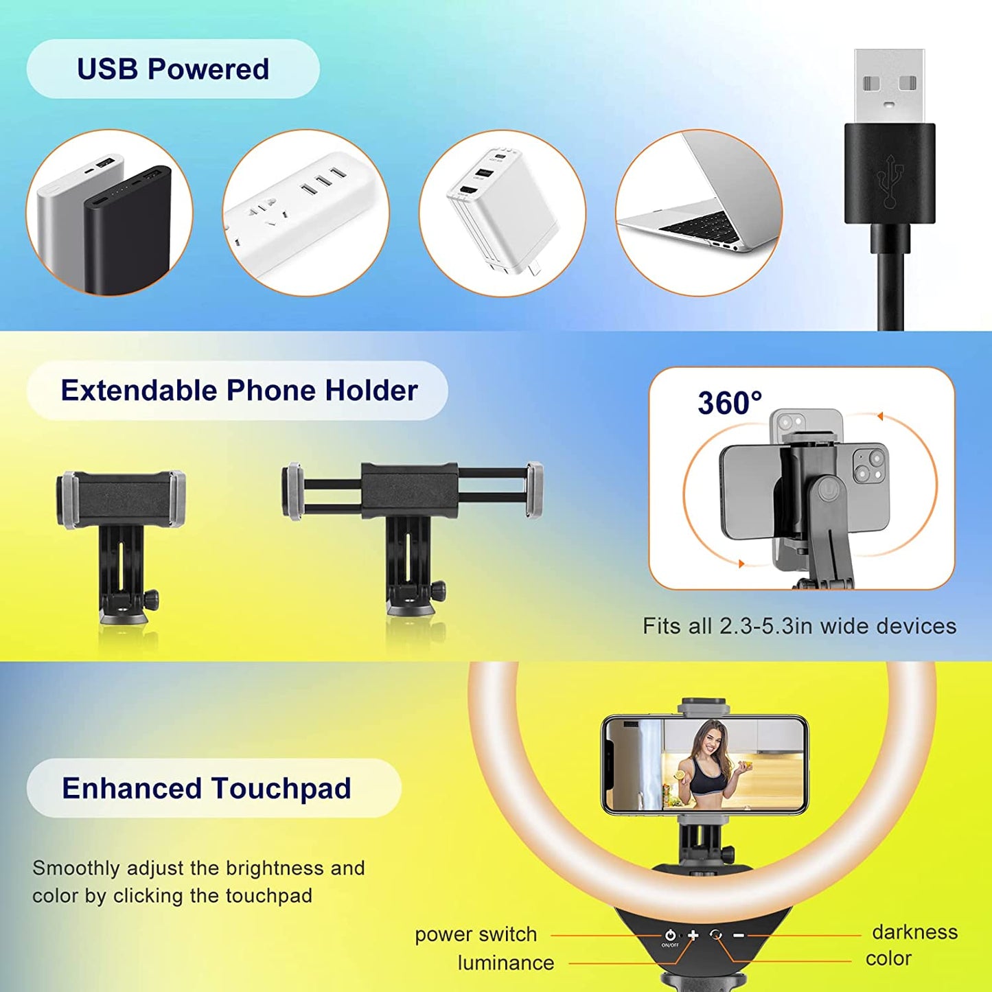 Aureday 14'' Selfie Ring Light with 62'' Tripod Stand and Phone Holder, Dimmable LED Phone Ringlight for Makeup/Video Recording/Photography, Circle Lighting for All Cell Phones&Lightweight Cameras Aureday