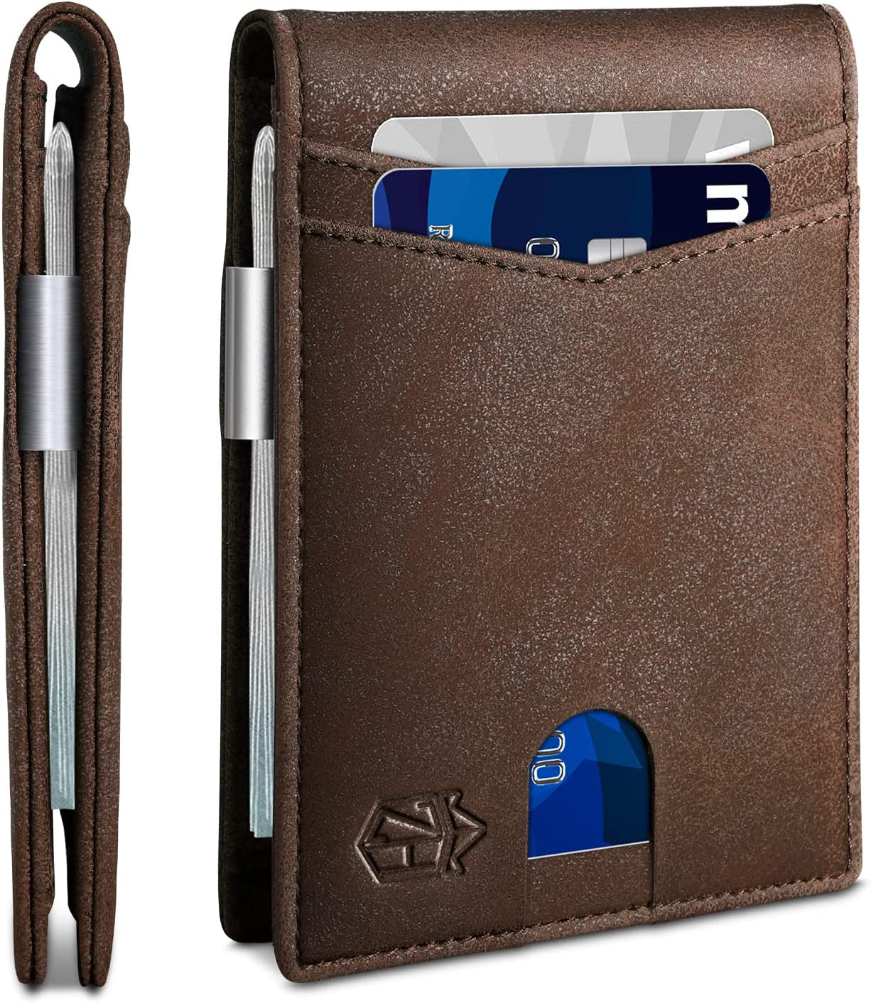 Zitahli Slim Wallet for Men-Leather Money Clip Mens Wallets-Rfid Blocking Front Pocket Bifold Wallet-Minimalist Credit Card Holder with Gift Box Zitahli Rust Crazy Horse