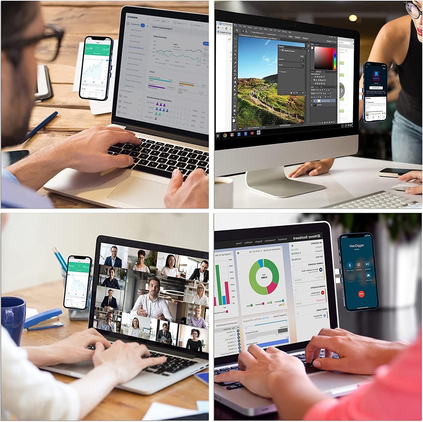 Dual Screen Laptop Phone Holder, Adjustable Laptop Stand, Foldable Laptop Side Mount Clip, Slim Portable Smartphone Stand, Computer Monitor Expansion Bracket, Magnetic Phone Mount China