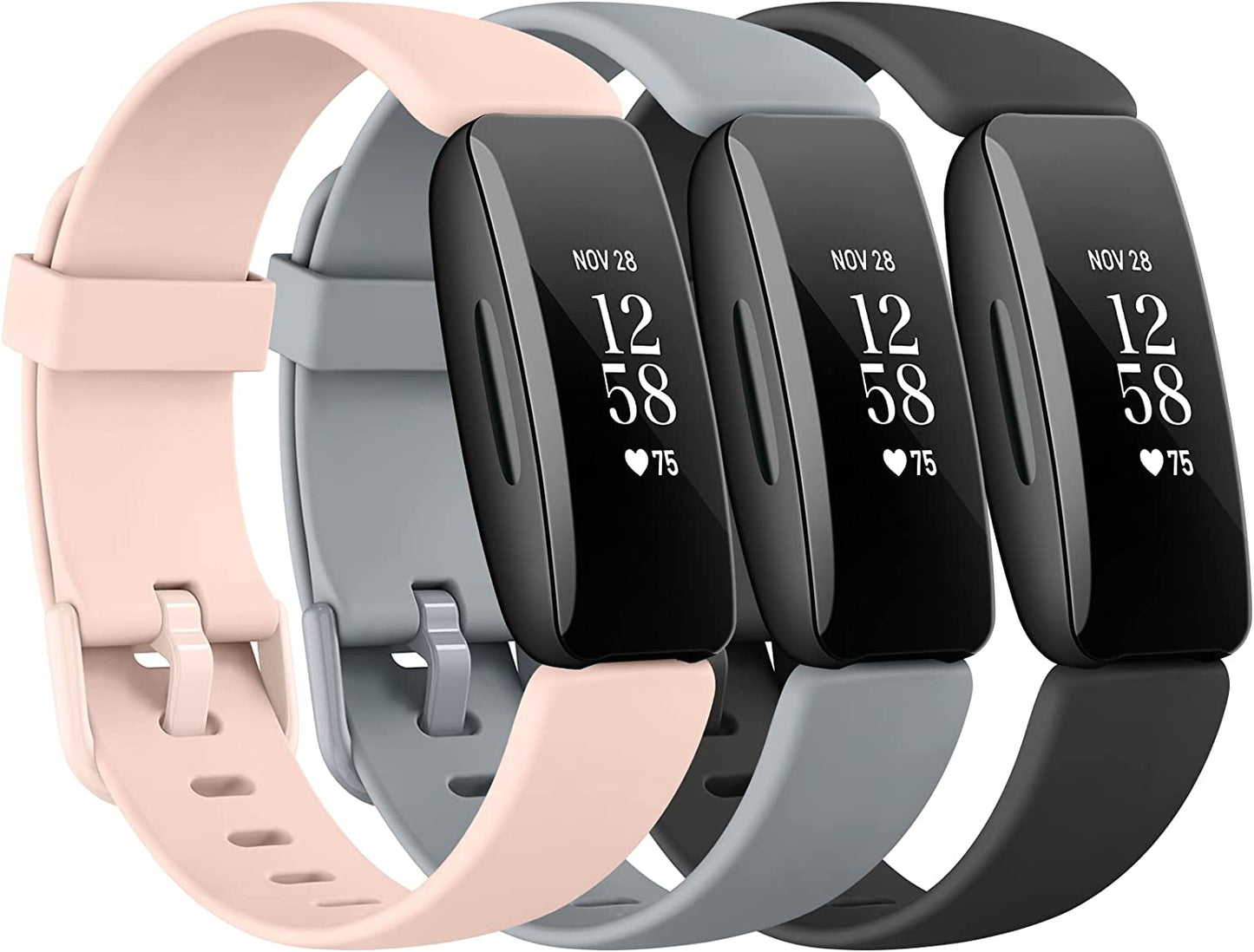 3 Pack Silicone Bands Compatible with Fitbit Inspire 2 Bands for Women Men, Adjustable Replacement Sport Wristbands Straps for Fitbit Inspire 2 / Ace 3 (Black/Gray/White) Mugust Pink Sand/Gray/Black