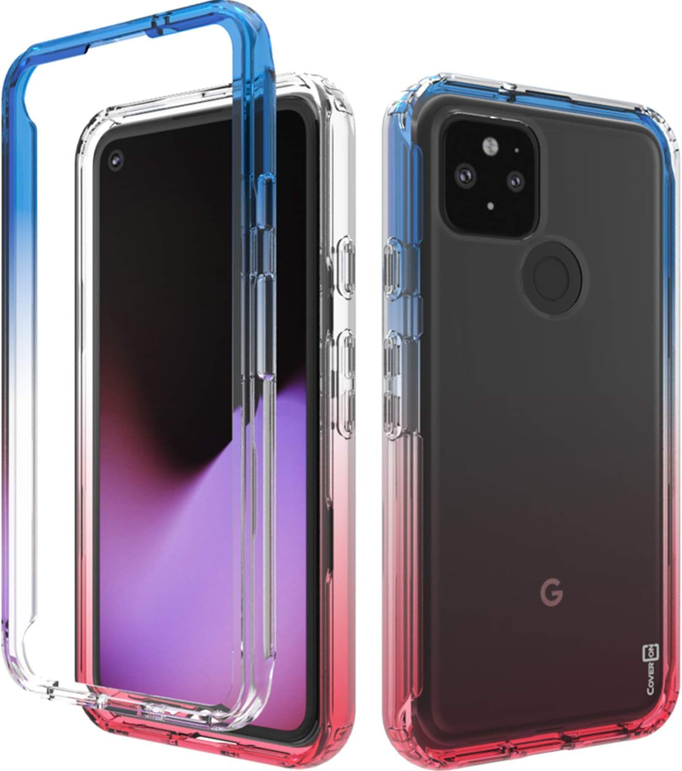 Coveron Gradient Design for Google Pixel 4A 5G Case 2020, Clear Full Body Rugged Phone Cover - Blue/Black CoverON Pink And Blue Gradient