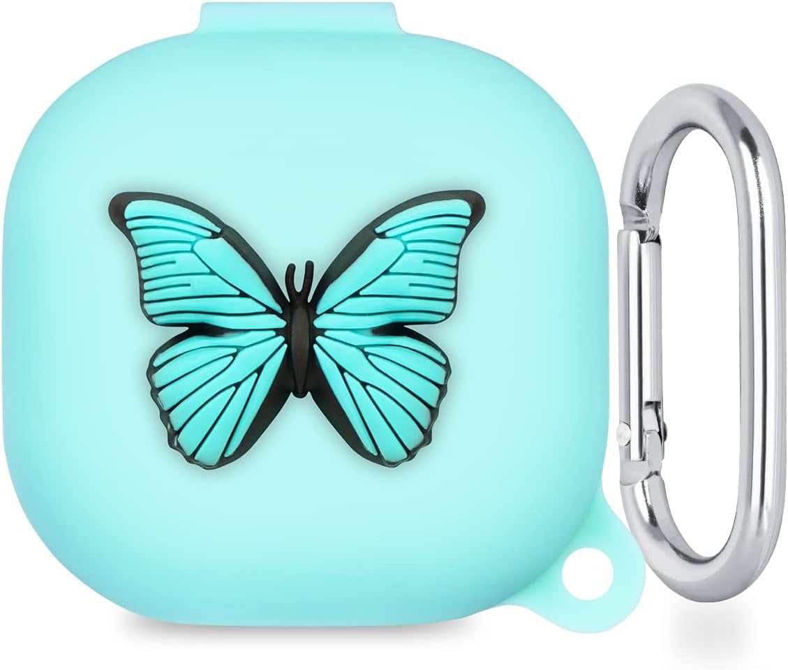 Flocute Silicone Case Compatible with Samsung Galaxy Buds Live (2020)/Galaxy Buds Pro (2021) Silicone Case with 3D Sunflower Cute Funny Cover with Keychain Gift for Women Girls Kids Teens (Sunflower) Flocute Teal Butterfly