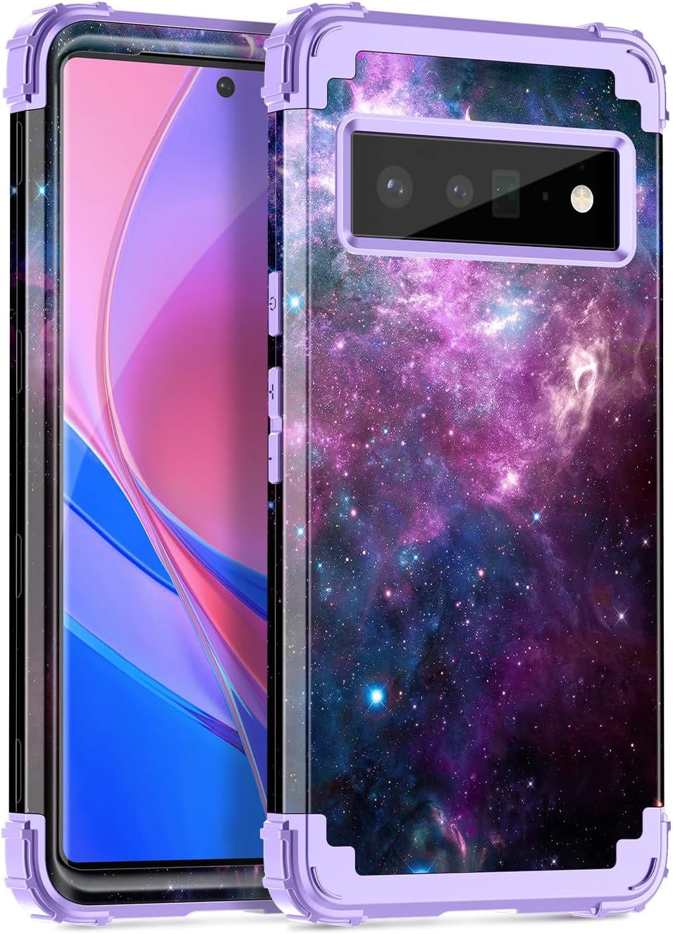 Miqala Compatible with Google Pixel 6 Pro Case,Shiny in the Dark Three Layer Heavy Duty Shockproof Hard Plastic Bumper +Soft Silicone Rubber Protective Case for Google Pixel 6 Pro,Blue Sky Miqala Purple/Blue