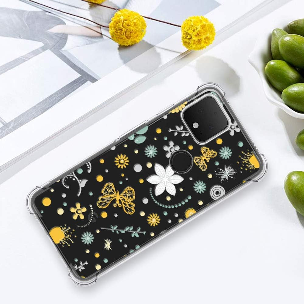 TPU Case Compatible with Google Pixel 5 - Soft Crystal Clear Butterfly Flower Design Back TPU Phone Cover Case - Butterfly Flower D05 YESPURE