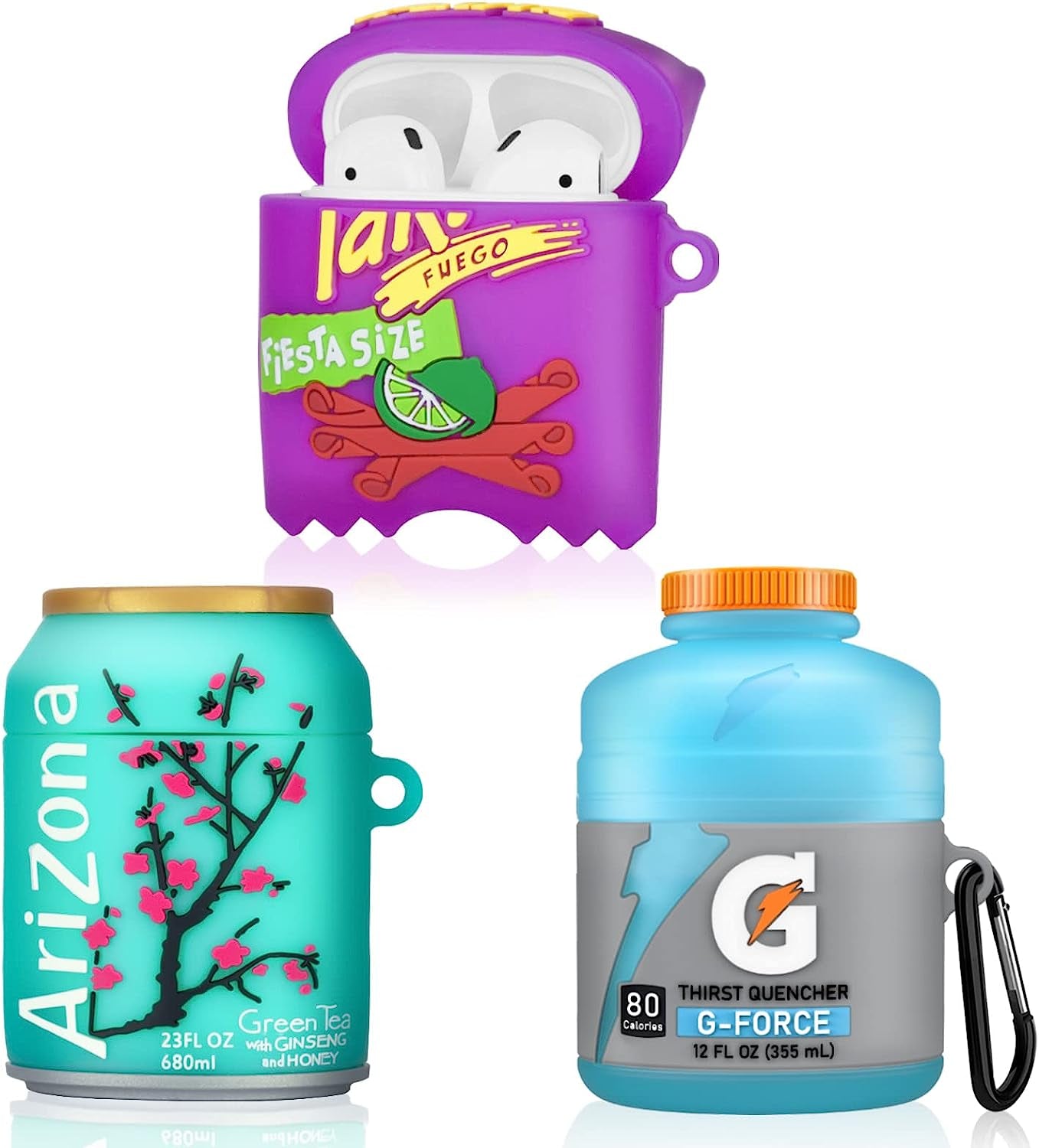 3 Pack Cute Airpod Case for Airpod 2&1,3D Kawaii Cartoon Funny Goldfish Cookie & Takis & Chocolate Food Soft Silicone Protective Cover Accessories Skin for Airpods 1&2 Gen Charging Case for Girls Boys UGUHY Yellow/ Purple