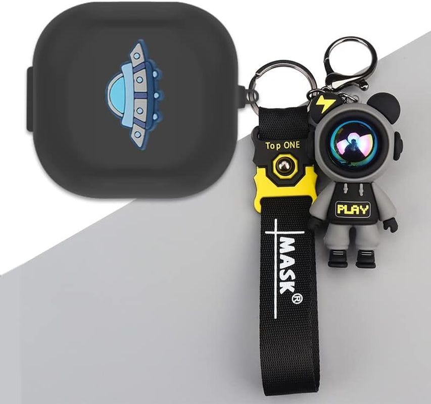 Fit Designed for Powerbeats Pro Earphone, Suublg Beats Powerbeats Pro Cartoon Silicone Headphones Case Cover and Cute Doll Keychain Full Body Anti-Lost Lanyard Protection (Spaceship) Suublg