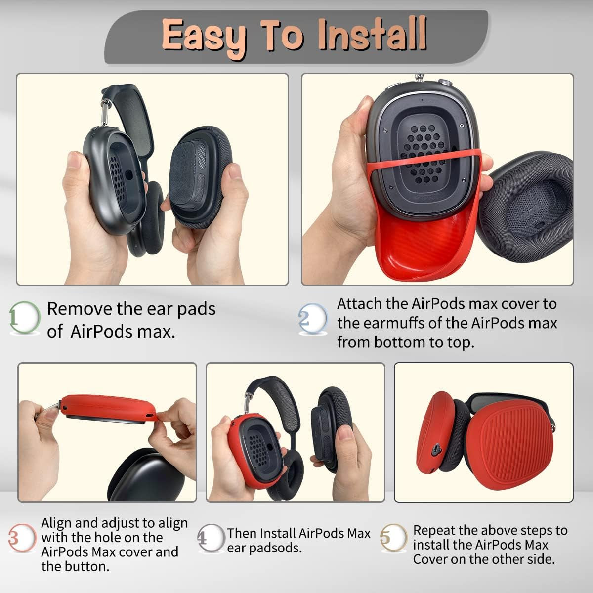 Woocon 4 Set Soft Silicone Case for Airpods Max Headhones, New Sweat Proof Earpad Cover/Ear Cover/Headband Cover/Headband Cushion Protector Accessories Design Unisex for Apple Airpods Max - Red Woocon