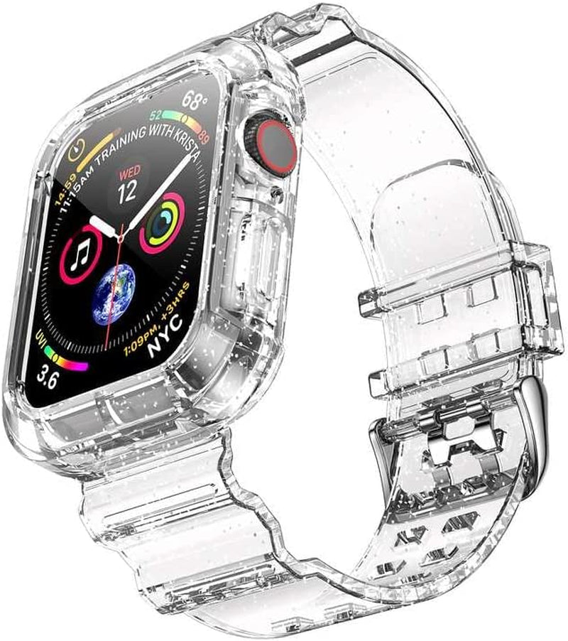 Clear Watch Band for Apple Watch 38Mm 40Mm 41Mm Transparent Crystal Bumper Case Band Compatible with Apple Watch Series 8 SE 7 6 5 4 3 2 1 (Black 38/40/41Mm) NotoCity A-GlitterClear 42/44/45mm