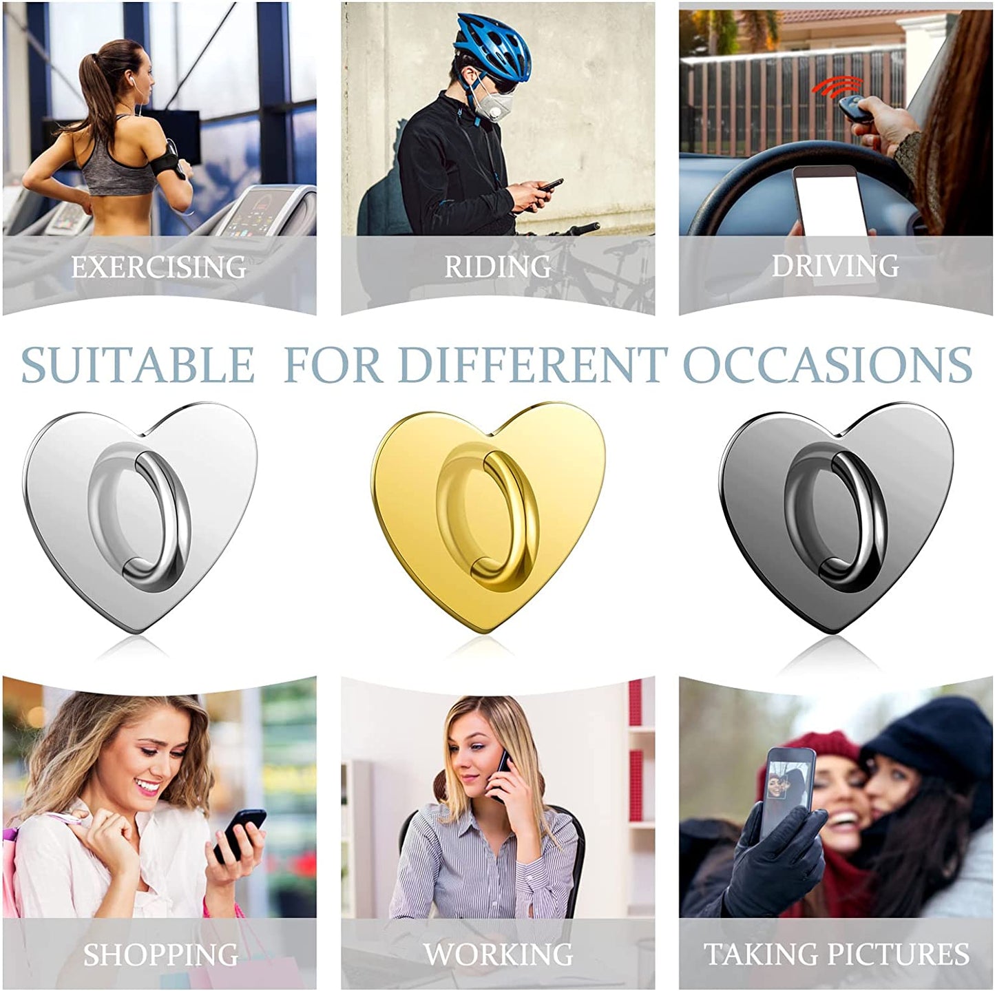 12 Pcs Cell Phone Charm Hook Finger Rings Adhesive Phone Finger Grip Loop Stand Metal Phone Charm Rings Sticky Heart Ring Phone Holder Heart Phone Ring for Cell Phone Tablet DIY Accessories, 3 Colors Konohan