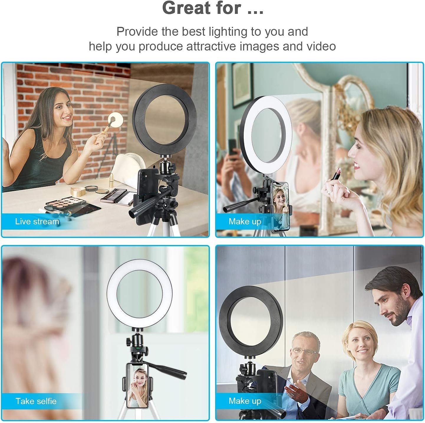 6" Selfie Ring Light, ODOM 39"Tripod with Ring Light,3 Color Modes 11 Brightness Levels, Lamps for Youtube Live Stream Makeup Vlog Tiktok Video Conference Compatible with Iphone & Android ODOM