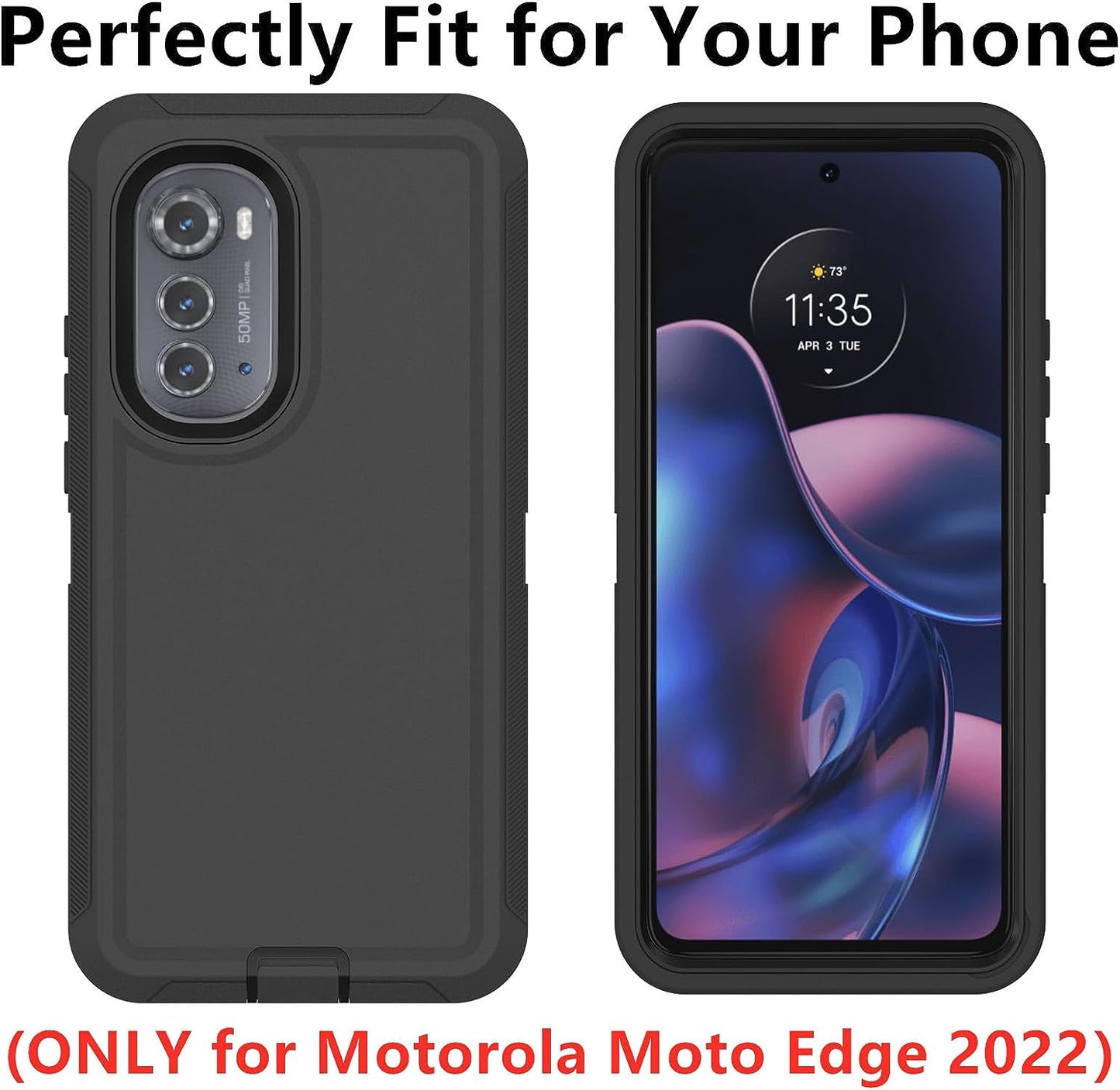For Motorola Edge 2022 Case, Defender Case Heavy Duty Shockproof Dustproof 3 in 1 Rugged Protective Phone Cover for Motorola Moto Edge 2022 (Black) AZSXLG