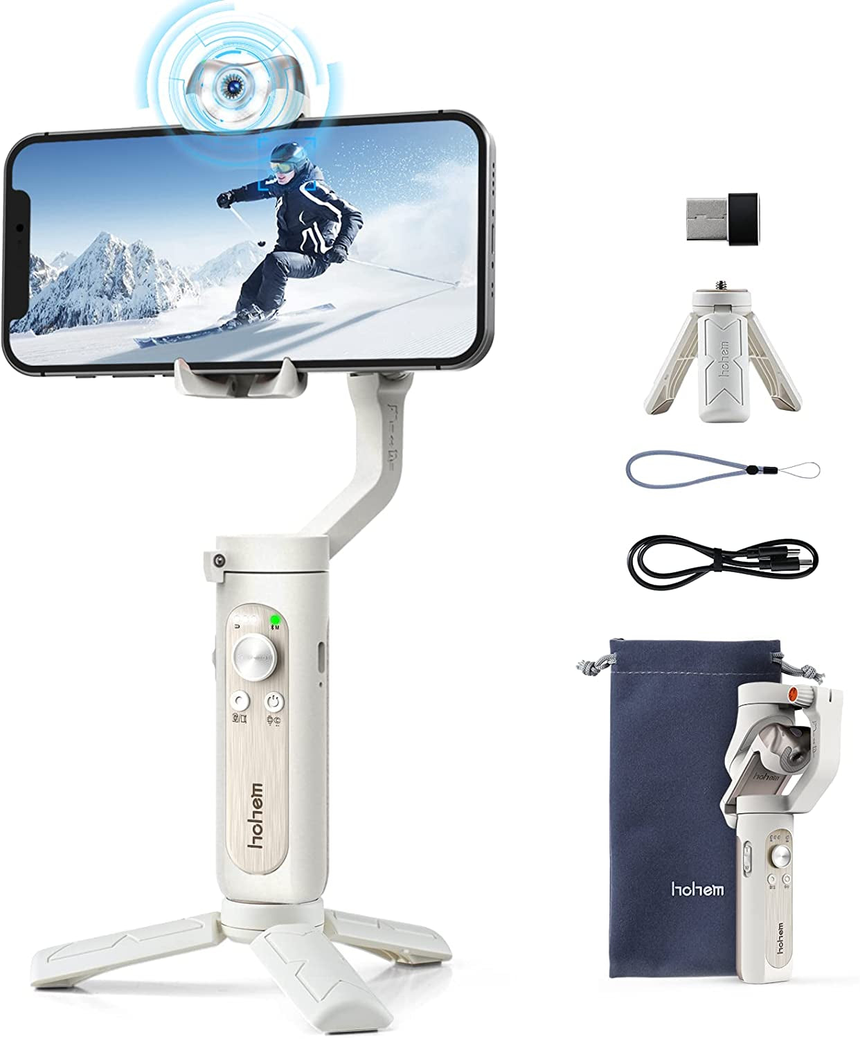 Hohem Isteady V2 Gimbal Stabilizer for Smartphone, 3-Axis Phone Gimbal W/Independent AI Tracking Sensor & Fill Light, Foldable Gimbal Vlogging Stabilizer for Iphone Android Youtube Tiktok Live Video hohem Technology Co., LTD. white gimbal stabilizer for smartphone