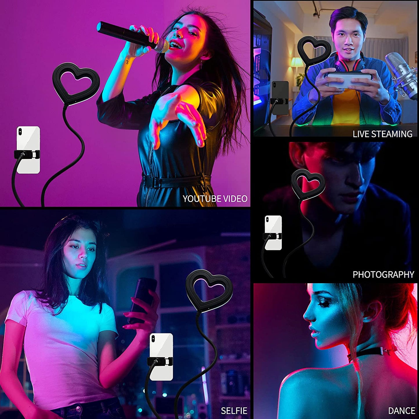 Orionstar 6" Ring Light with Holder for Phone, Selfie Ring Light with Flexible Gooseneck Stand and Clip for Desk, Adjustable LED Brightness, 3+32 RGB Modes, Live Stream, Video, Photography Orionstar