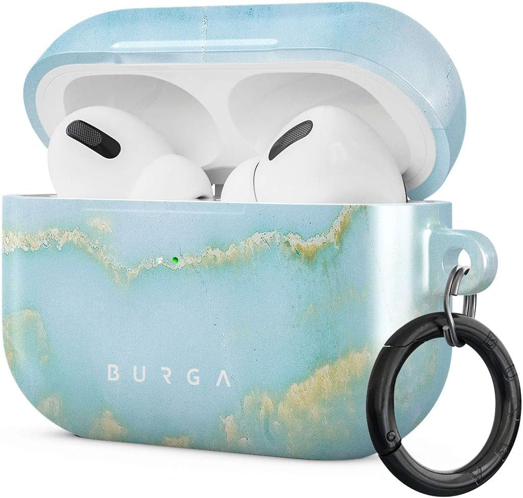 Burga Airpod Hardcase Compatible with Apple Airpods MAX Case, Sky Blue Mint Green Gold Dusts Marble Turquoise Azure Ocean Cute Case for Women, Protective Hard Plastic Case Cover BURGA Sea Salt Airpods PRO