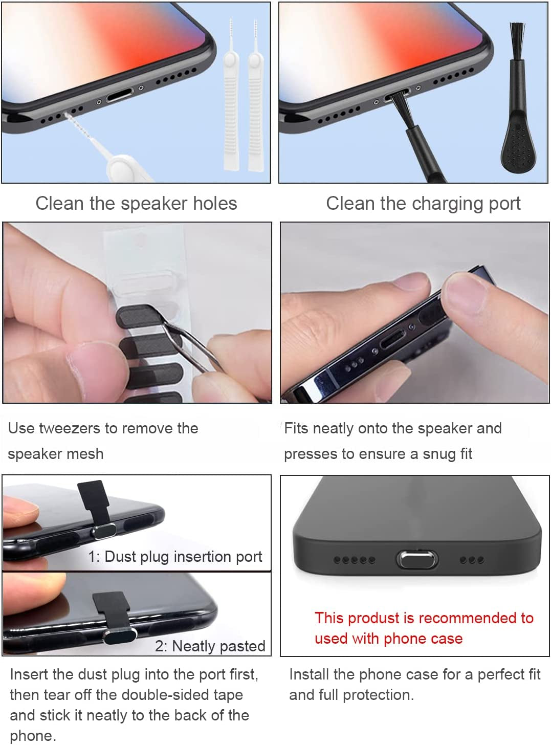 Gavemi Iphone Dust Plug Speaker Cover Kit for Phone Charging Port Protective Cover, Compatible with Iphone (Black) Gavemi