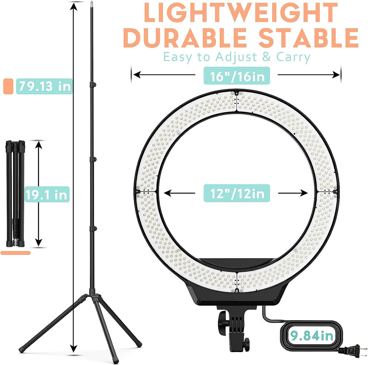 AFI 16" Selfie Ring Light with 3 Color Modes 79" Extendable Tripod Stand Phone Camera Holder, 320 Bulbs 6500K 10 Brightness Dimmable LED Carrying Bag for Photography Makeup Live Youtube Video Tiktok AFI