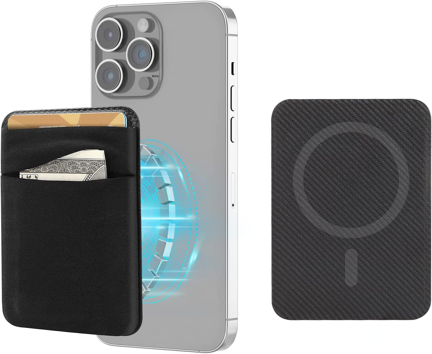 SHANSHUI Wallet for Magsafe, Stretchy Magnetic Phone Wallet Card Holder for Back of Phone Compatible with Iphone 14/13/12 Mini/Plus/Pro/Pro Max SHANSHUI L-Black