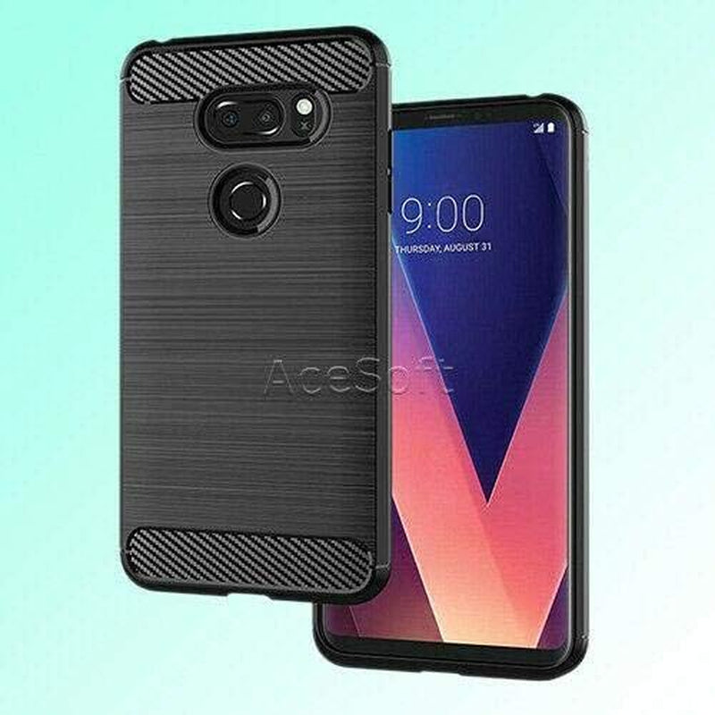 1X LG V30 Case, Carbon Fiber Shock Resistant Brushed Texture Soft TPU Phone Case Anti-Fingerprint Flexible Full-Body Protective Cover for LG V30 2017 (Black) SharpCost