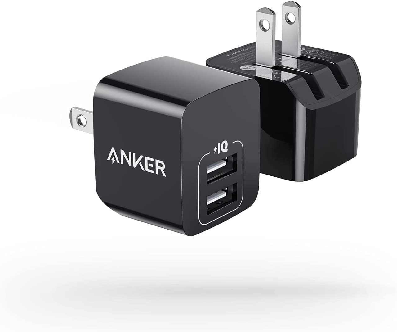 USB Charger, Anker 2-Pack Dual Port 12W Wall Charger with Foldable Plug, Powerport Mini for Iphone XS/ X / 8 / 8 plus / 7 / 6S / 6S Plus, Ipad, Samsung Galaxy Note 5 / Note 4, HTC, Moto, and More Anker Black