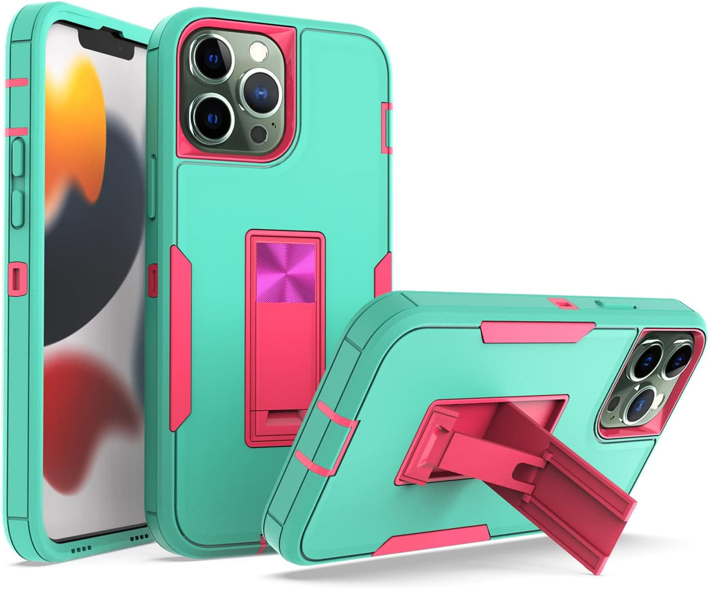 Wulibox Professional Design for Iphone 12 Pro Max Case with Stand, Shockproof Drop Protection, Fit for Magnetic Car Mount, Upgrade Hard Pc&Premium Soft TPU Kickstand for Men Women (Black-Orange) Wulibox Cyan