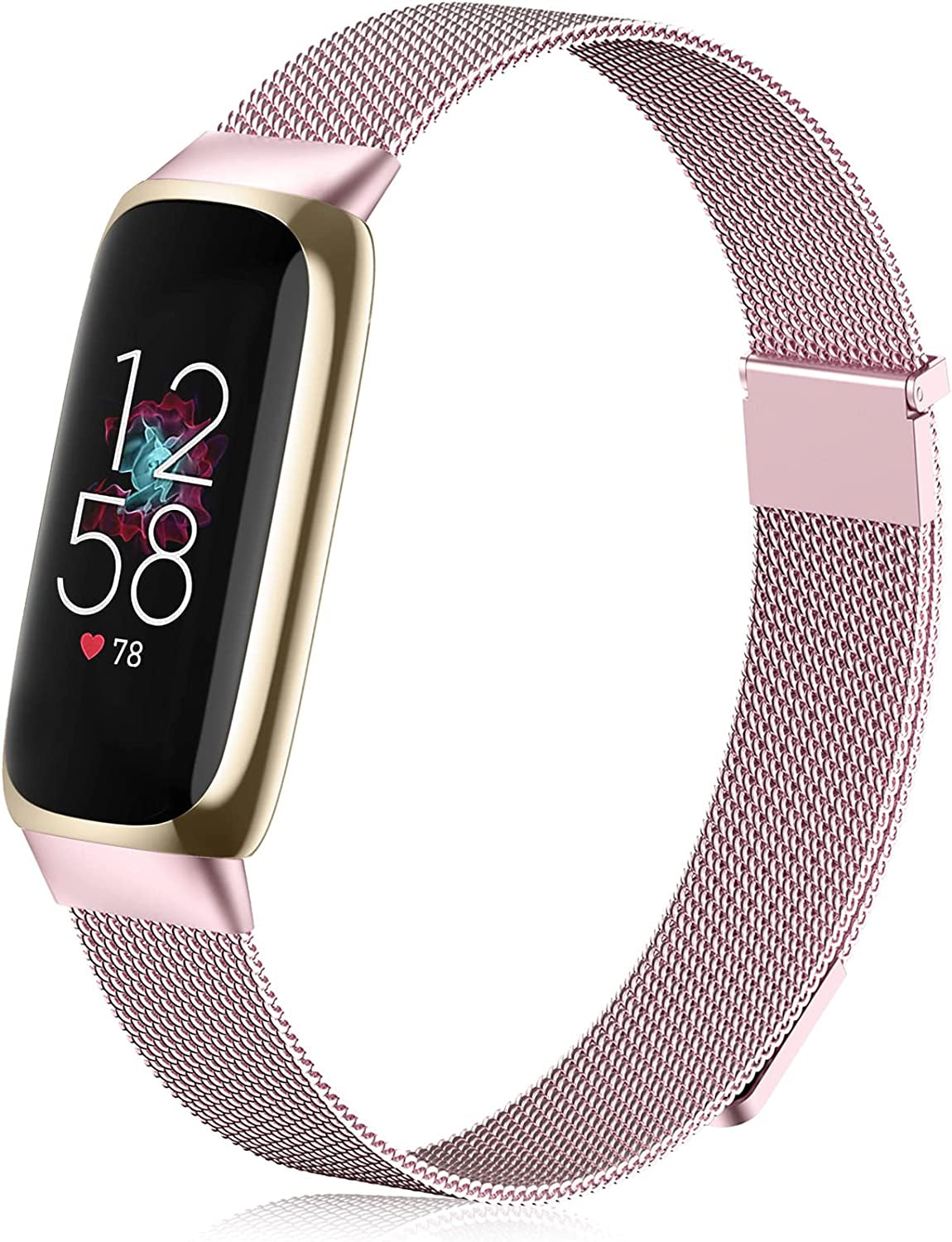 Zedoli Compatible with Fitbit Luxe Bands for Women Men, Stainless Steel Milanese Mesh Loop Metal Replacement Strap Wrist Band for Fitbit Luxe/Luxe Special Edition Fitness and Wellness Tracker Zedoli Rose Pink