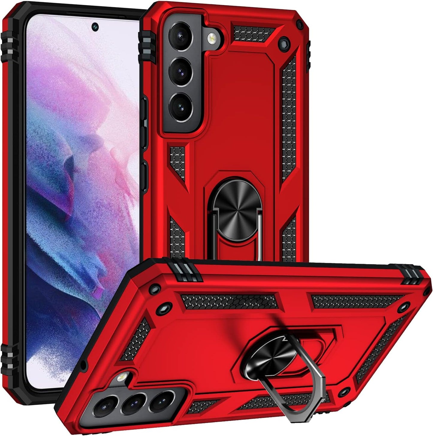 Military Grade Drop Impact for Samsung Galaxy S22 plus Case Galaxy S22+ plus 5G Case 360 Metal Rotating Ring Kickstand Holder Armor Heavy Duty Shockproof Case for Galaxy S22+ plus Phone Case (Silver) Dionsibei Red