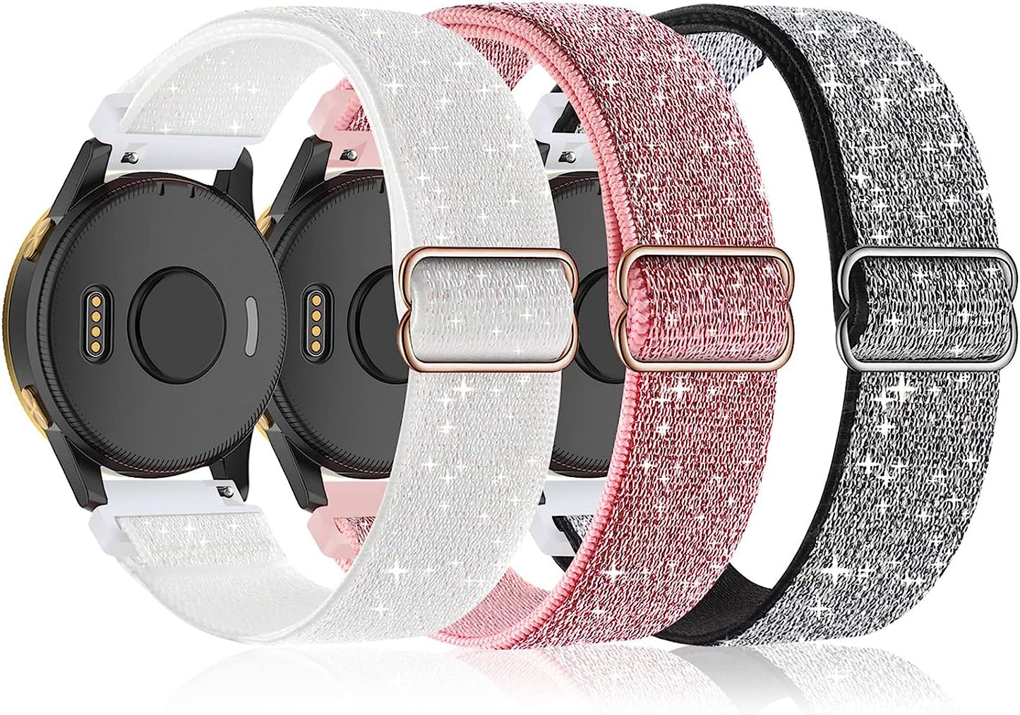 3 Pack Stretchy Nylon Watch Bands Compatible with Garmin Venu/Venu Sq, 20Mm Loop Elastic Straps for Garmin Vivoactive 3,Venu 2 Plus,Vivoactive 3 Music,Forerunner 645/55/245 Music for Women Men. bolesi White/Pink/Silver