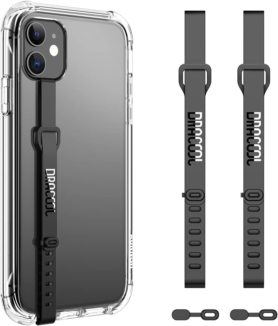 Dracool 2 PCS Silicone Phone Strap Cell Phone Grip Loop Elastic Stretching Band Hand Finger Holder Secure Slim Universal for Galaxy & Iphone Case Most Smart Phone Cases - Transparent Dracool Black