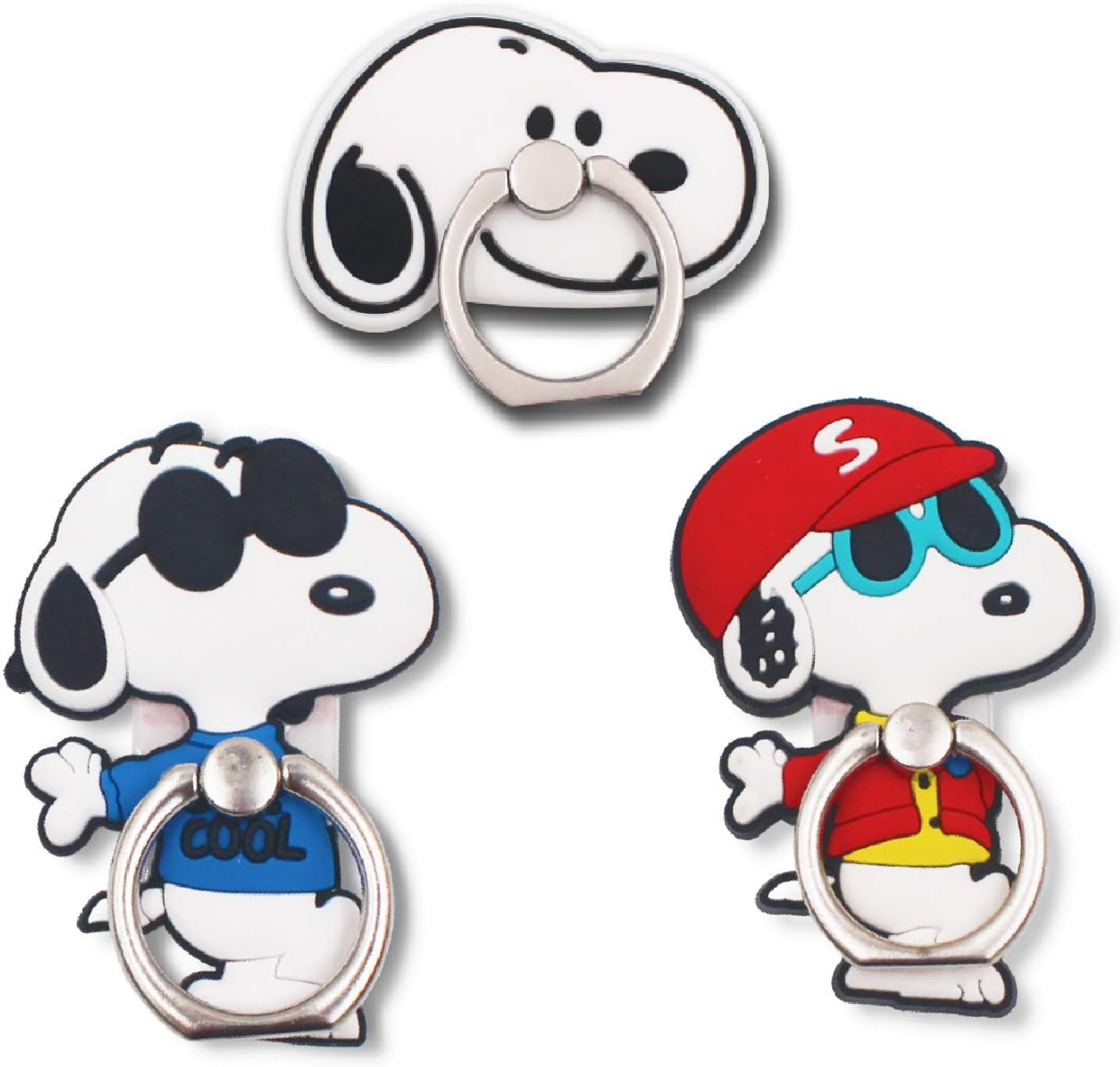 Finex 3 Pcs Set Pokeball 2-In-1 Mobile Cell Smart Phone Kickstand Finger Ring and Holder Stand Grip Cute 360 Degree Rotating Ring for Iphone Samsung Android Smartphone Case - Random Finex Multi (Snoopy)